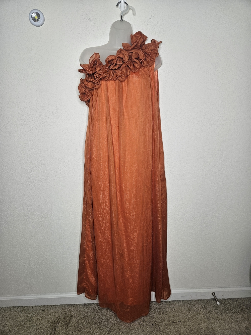 Sunfere Hedda Orange One Shoulder Ruffle Maxi Dress Size S Formal Gown - Picture 6 of 16